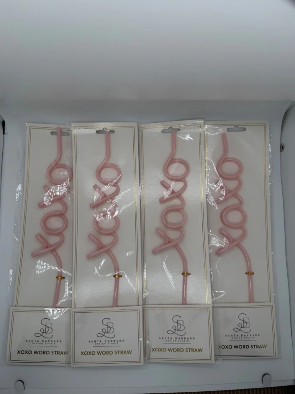 Lot of 4 Santa Barbara Design Studio XOXO Pink Reusable Word Straws BRAND NEW